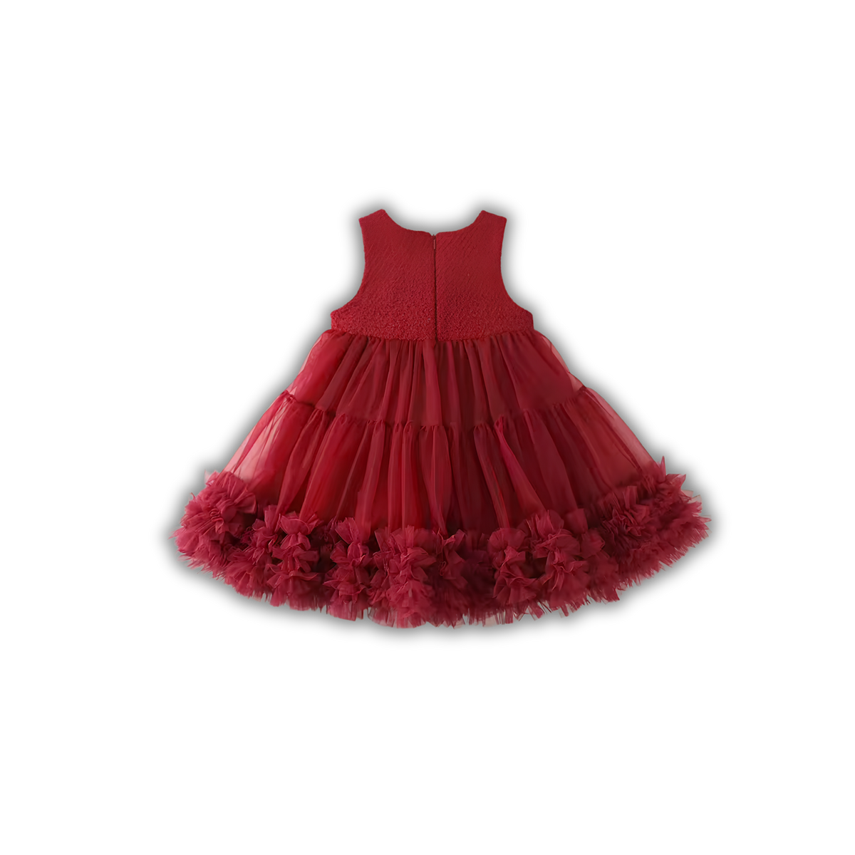 Vestido Rojo Borgoña de Tul y Olanes para Bebé y Niña