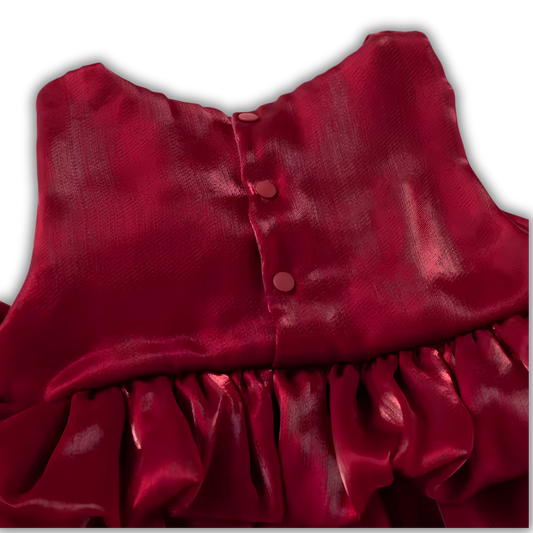 Romper Vestido Satinado Borgoña con Diadema de Rosa