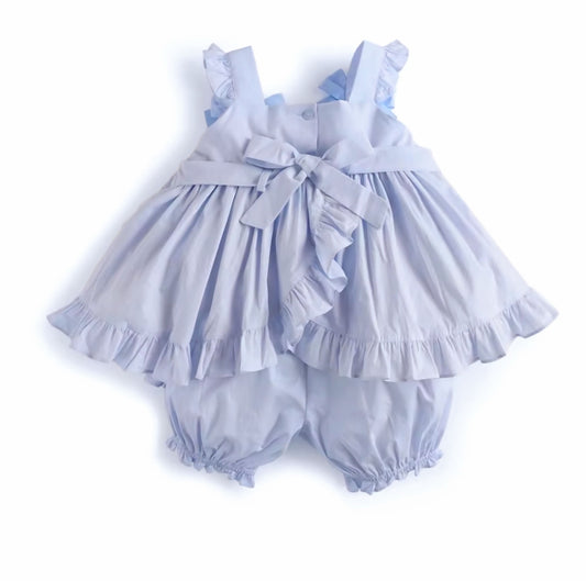 Conjunto de Blusa Azul Pastel con Bloomers