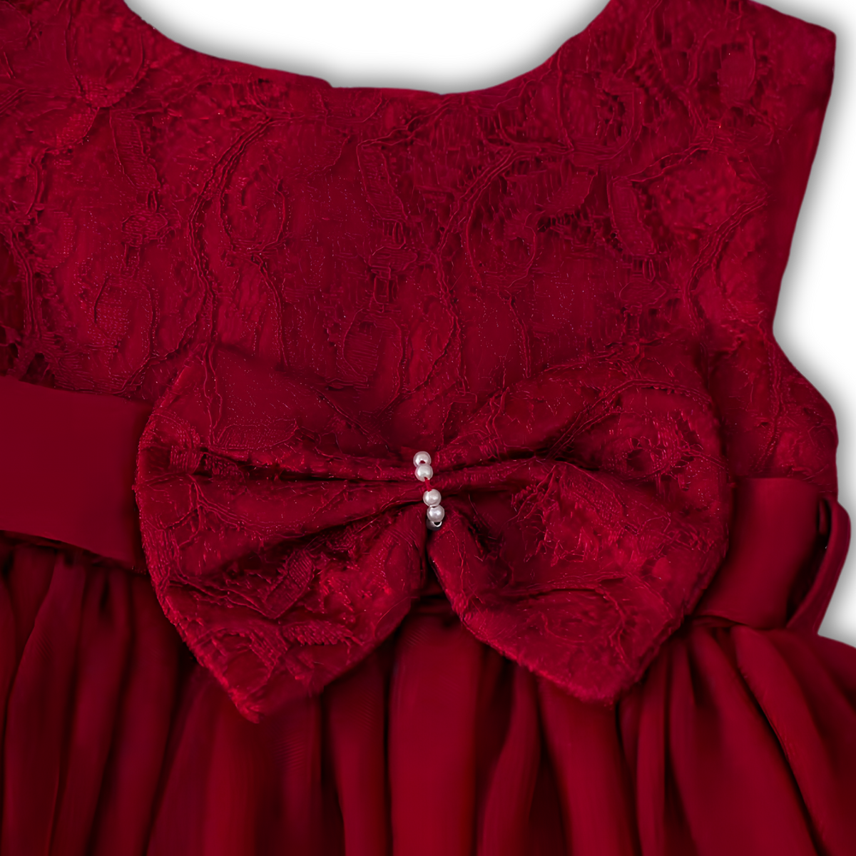 Vestido de Gala Borgoña en Tul Asimétrico con Moño y Pedrería para Niña