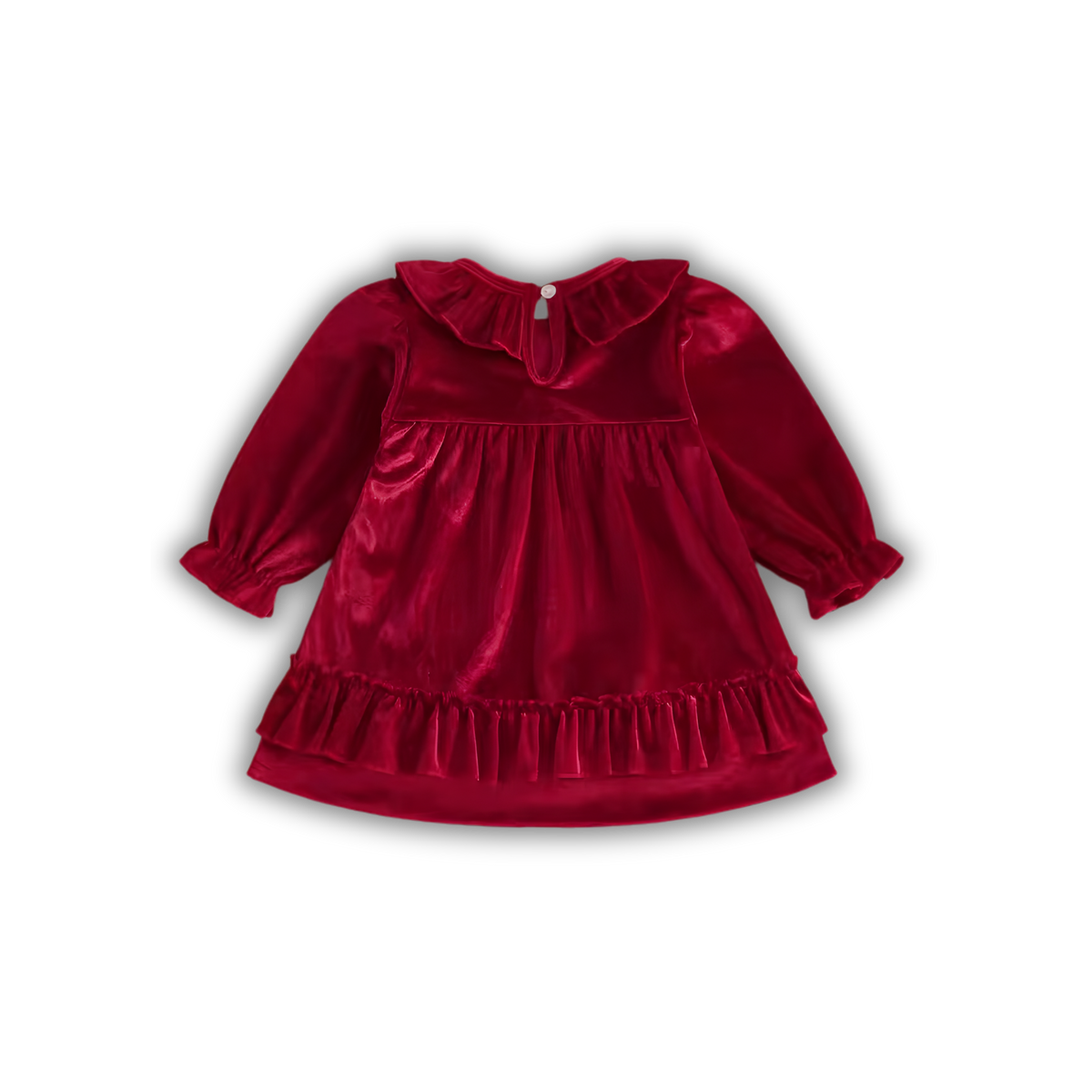 Vestido de Terciopelo Rojo con Cuello Olán y Moño para Bebé & Niña