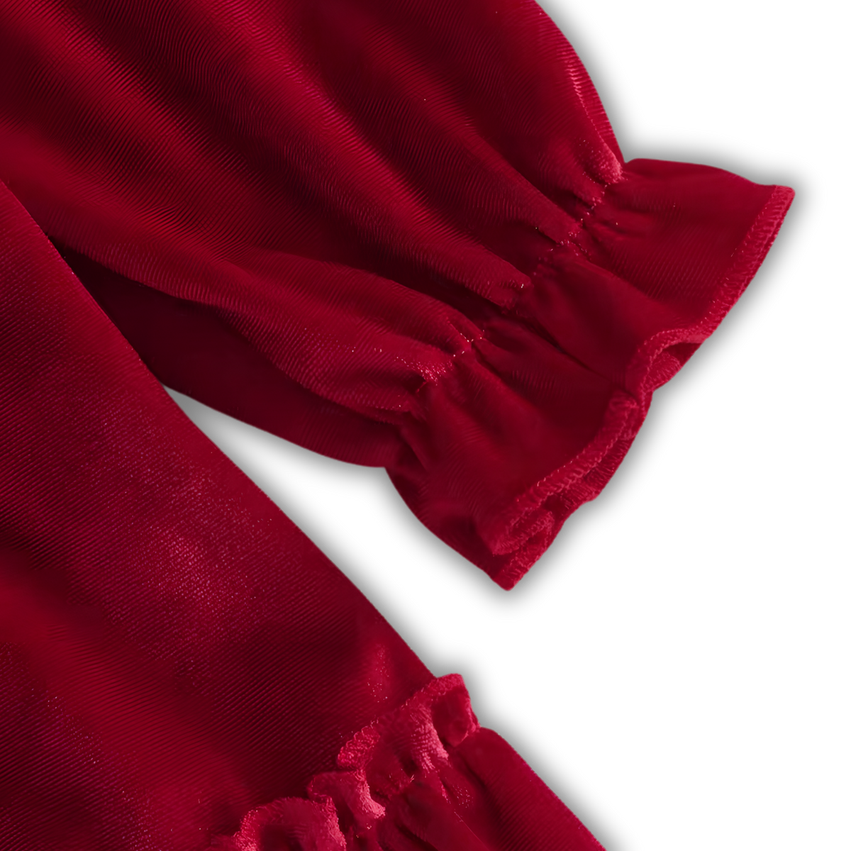 Vestido de Terciopelo Rojo con Cuello Olán y Moño para Bebé & Niña