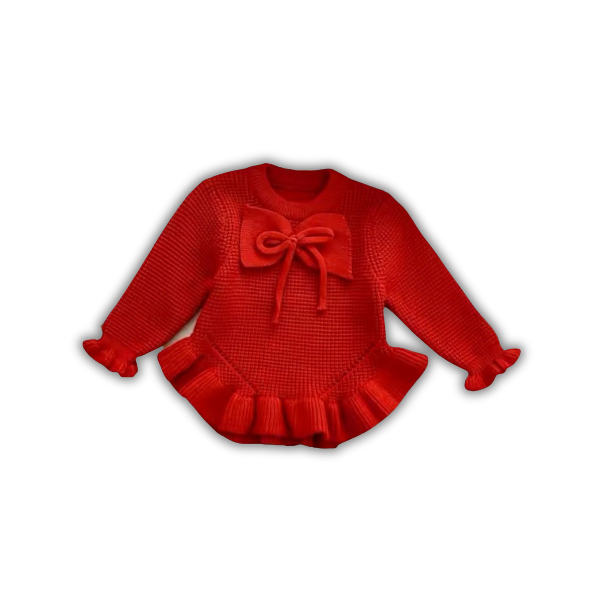 Suéter Vestido de Punto con Moño Frontal y Olanes para Bebé rojo