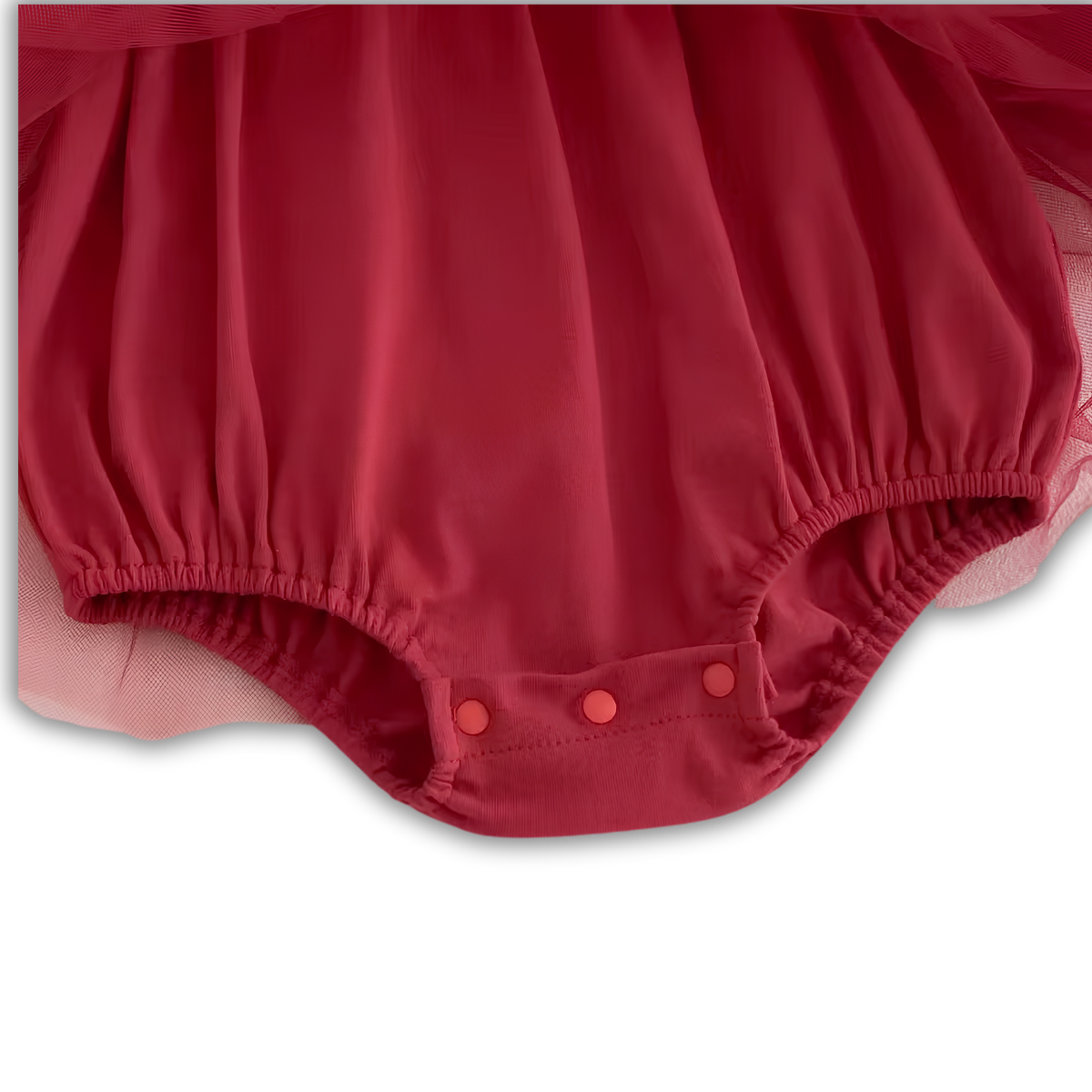 Romper Vestido de Tul Rojo con Mangas Abullonadas y Lazos Coquette