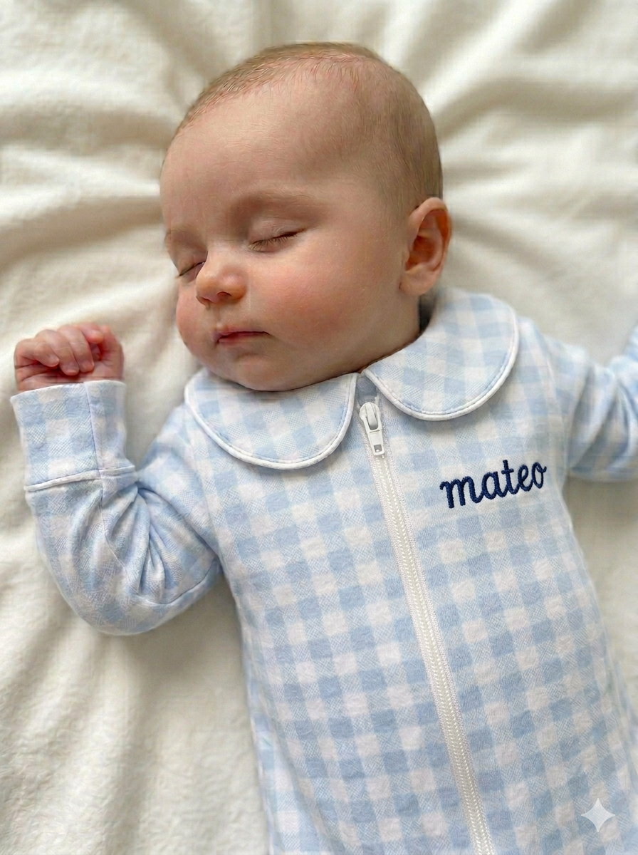 Pijama Personalizada de Cuadros Azules con Bordado