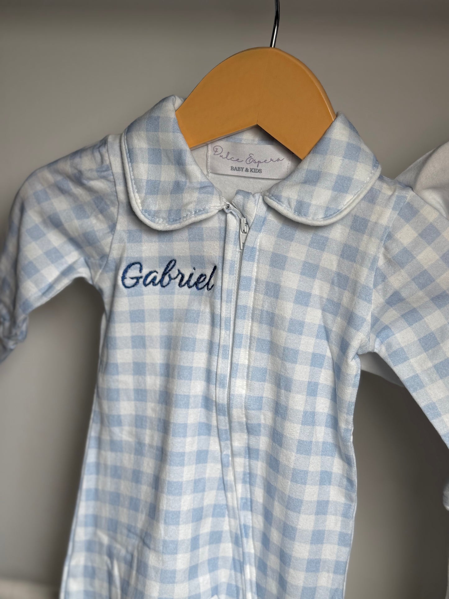Pijama Personalizada de Cuadros Azules con Bordado