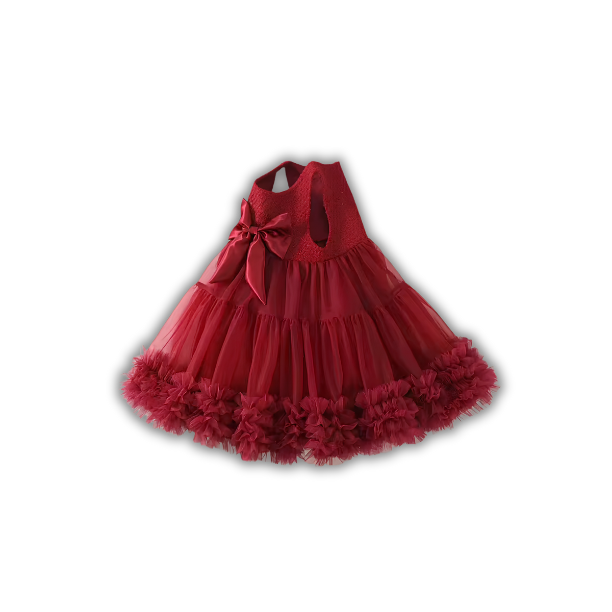 Vestido Rojo Borgoña de Tul y Olanes para Bebé y Niña