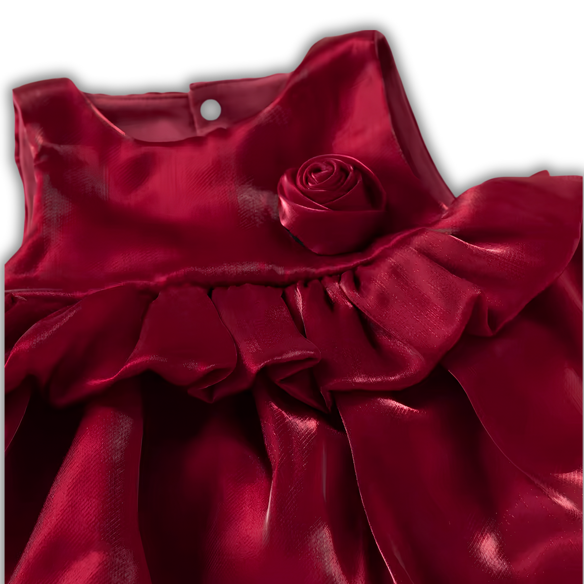 Romper Vestido Satinado Borgoña con Diadema de Rosa