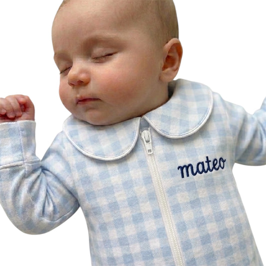 Pijama Personalizada de Cuadros Azules con Bordado