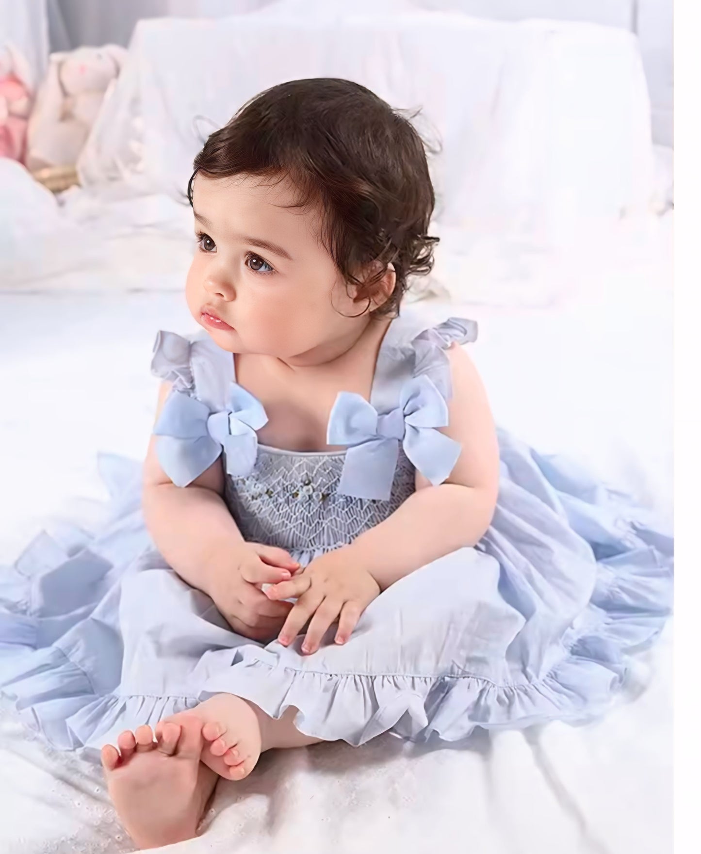 Conjunto de Blusa Azul Pastel con Bloomers