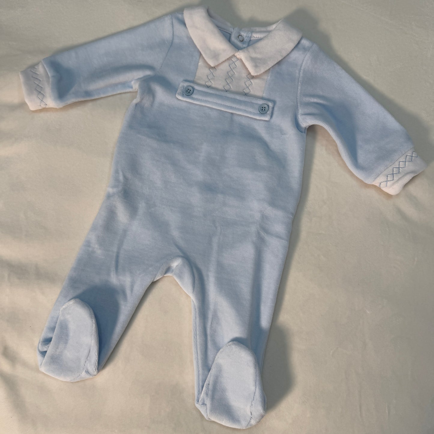 Mameluco de terciopelo azul para bebe