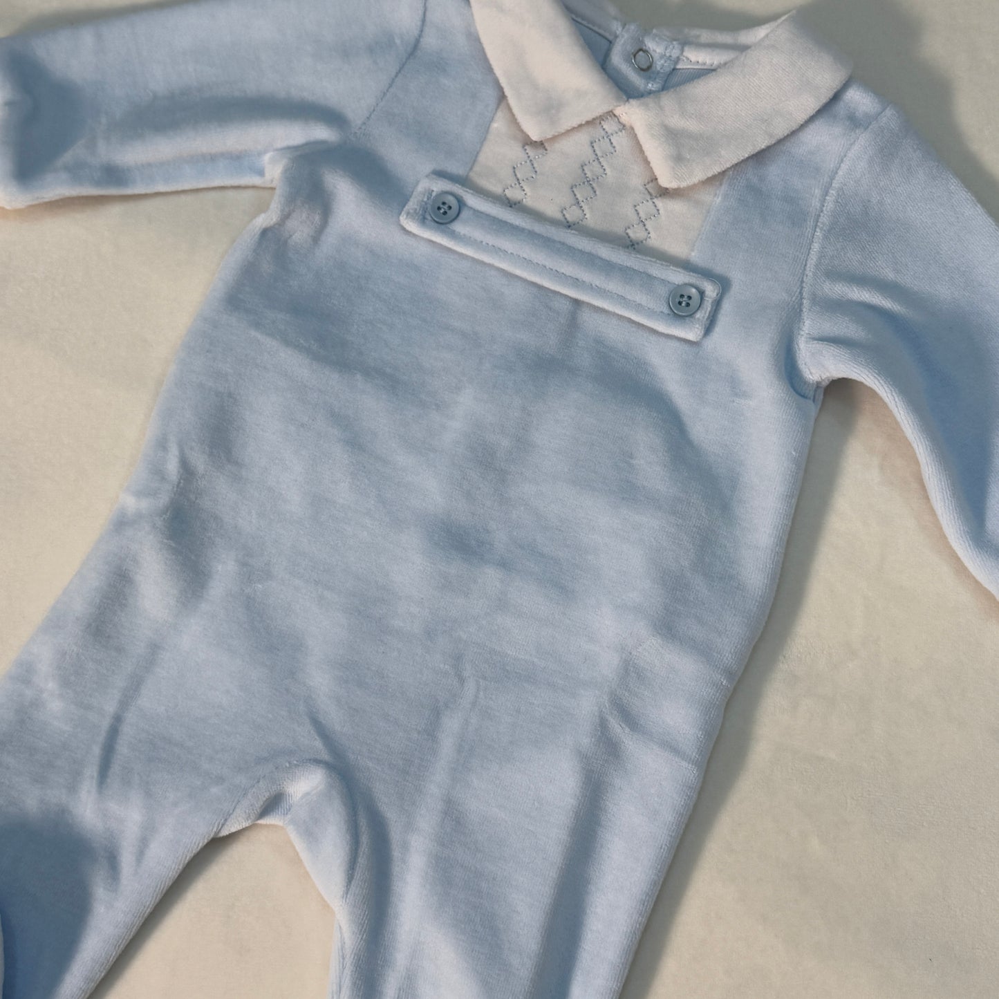 Mameluco de terciopelo azul para bebe
